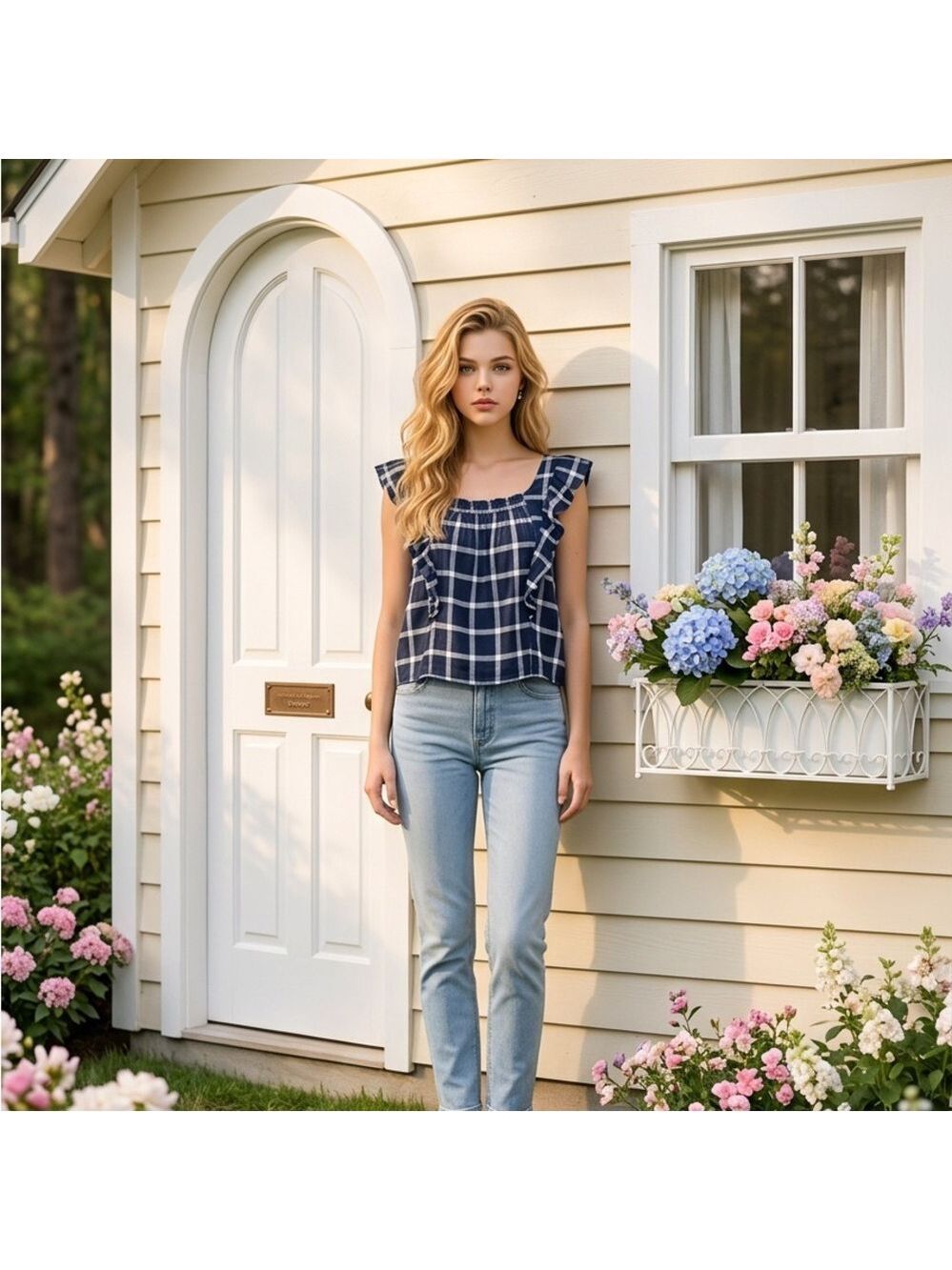 Universal Thread Navy and White Checkered Blouse
